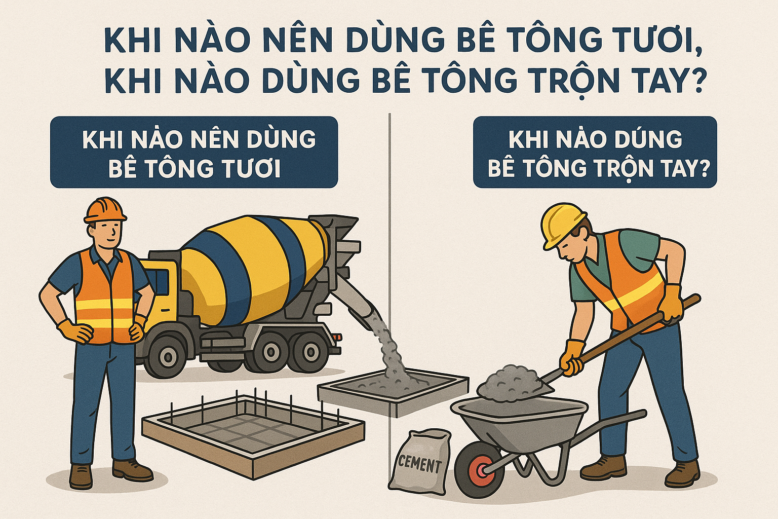 So sánh bê tông tươi với bê tông trộn thủ công