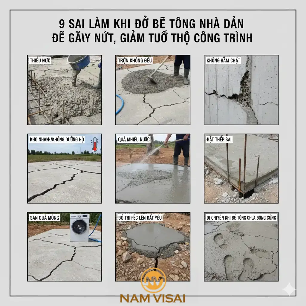 9 sai lầm khi đổ bê tông nhà dân dễ gây nứt