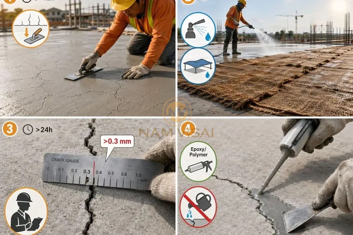 Xử lý khi bê tông đã nứt sau khi đổ bê tông mùa nắng