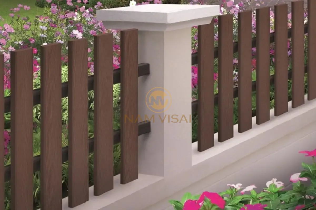 Tấm hàng rào bê tông đúc sẵn thanh gỗ ngang