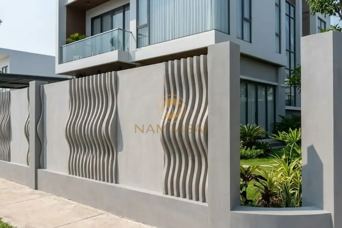 Mẫu hàng rào bê tông lam sóng trang trí