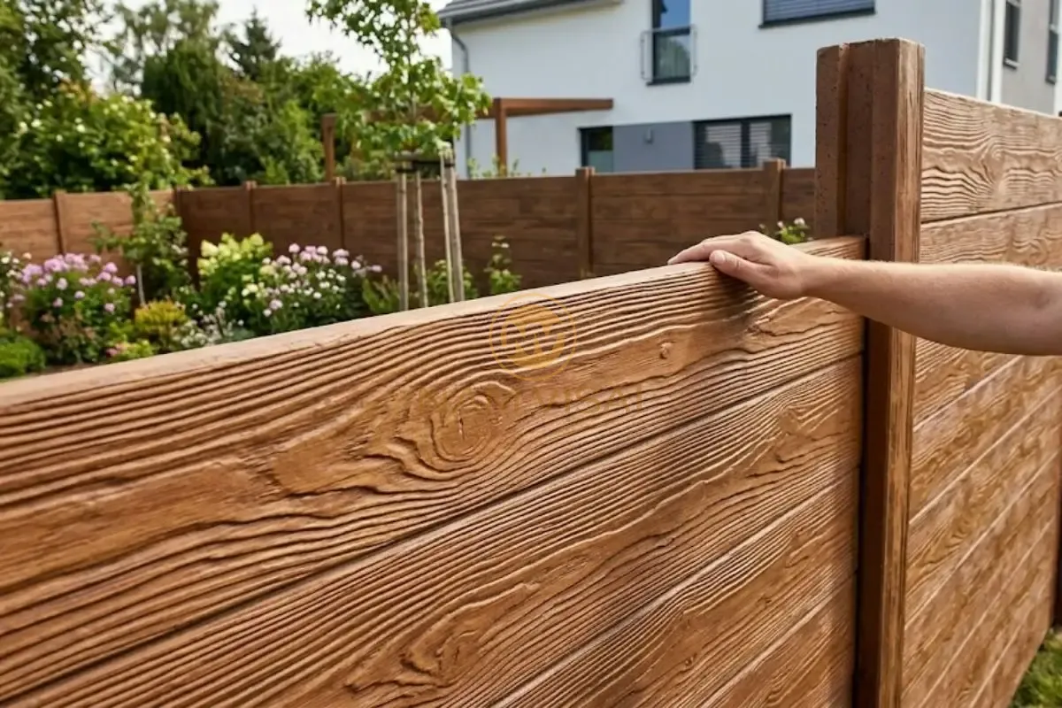 Hàng rào bê tông giả gỗ vân nổi màu nâu ấm