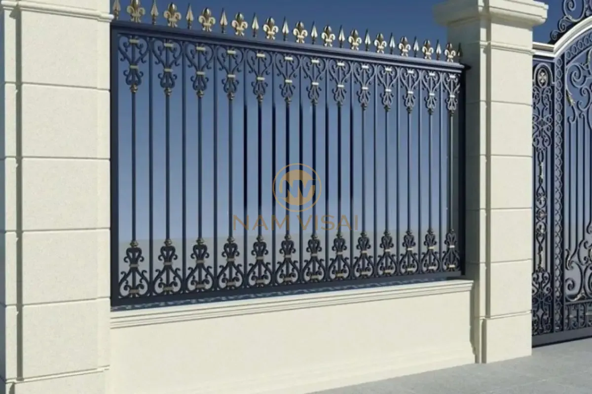 Hàng rào bê tông đúc sẵn kết hợp khung sắt sơn tĩnh điện đen