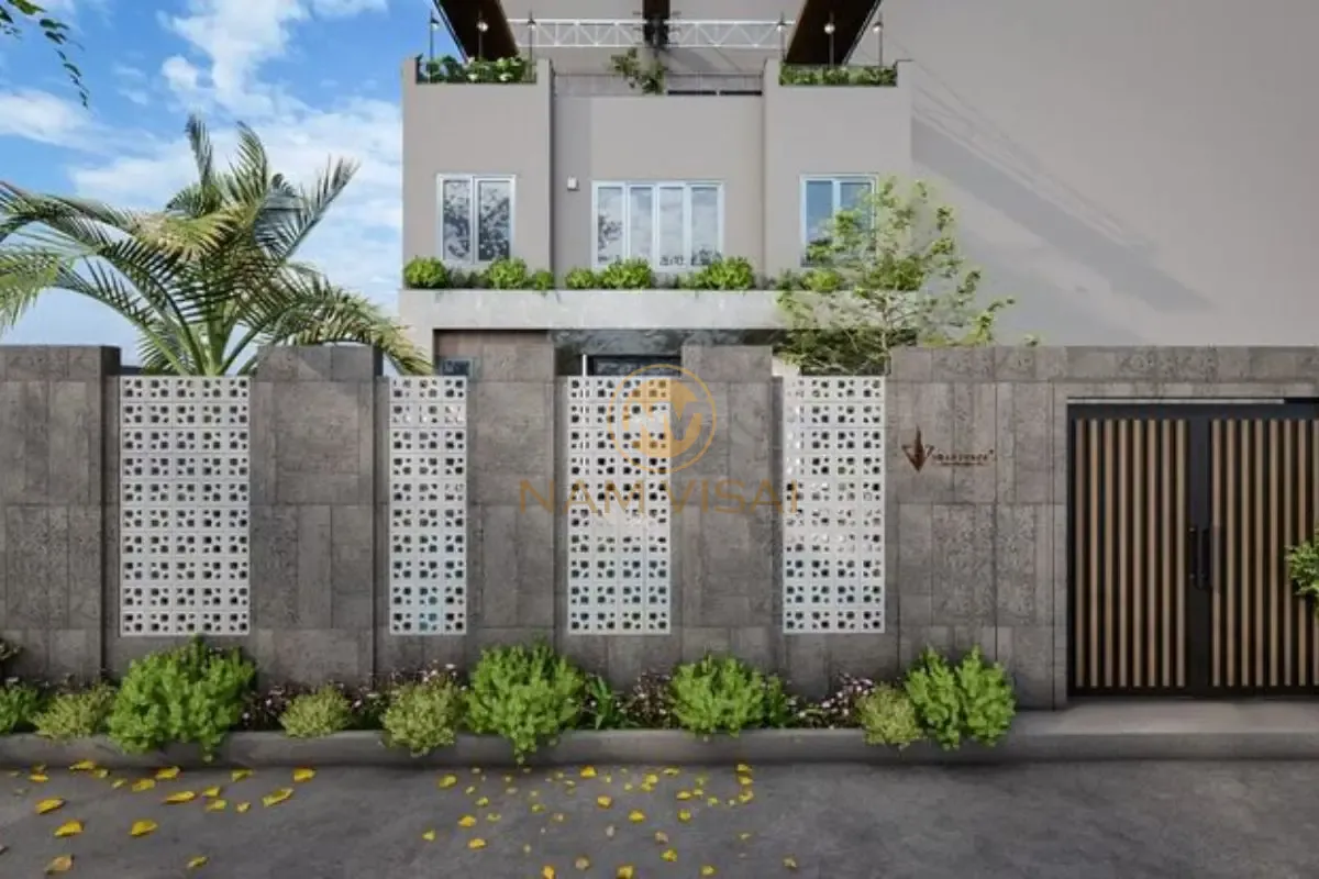 Hàng rào bê tông kết hợp gạch thông gió