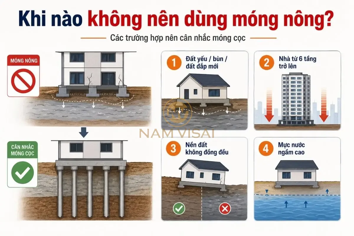 Các trường hợp không nên dùng móng nông