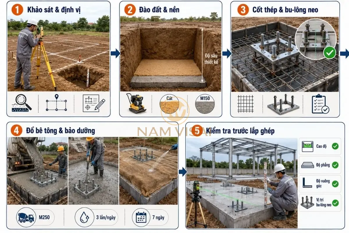 Quy trình 5 bước thi công móng nhà lắp ghép
