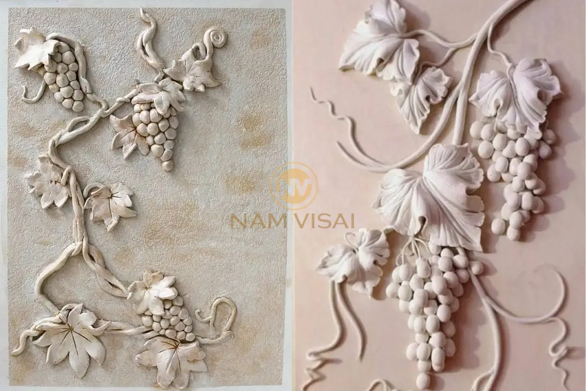 Phù điêu xi măng họa tiết dây nho và chùm nho
