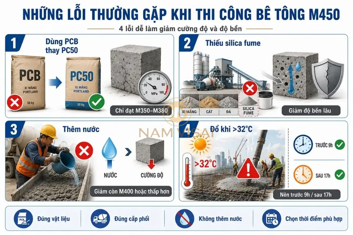 Những Lỗi Thường Gặp Khi Thi Công Bê Tông M450