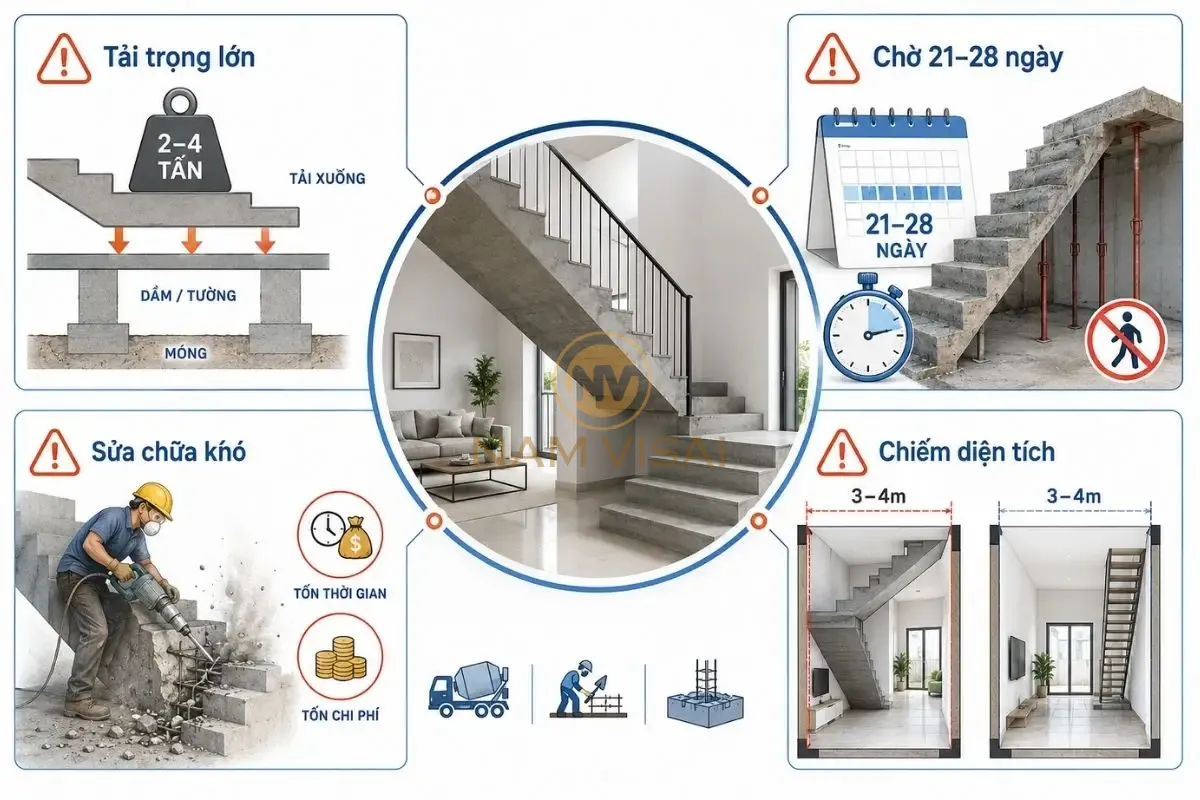 Nhược điểm cầu thang bê tông