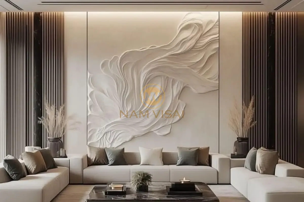 Phù điêu xi măng sóng nước
