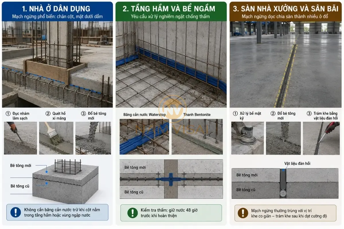 Xử Lý Mạch Ngừng Theo Từng Loại Công Trình