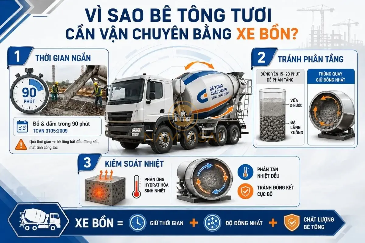 Xe bồn trộn bê tông đóng vai trò rất quan trọng trong quá trình vận chuyển bê tông tươi